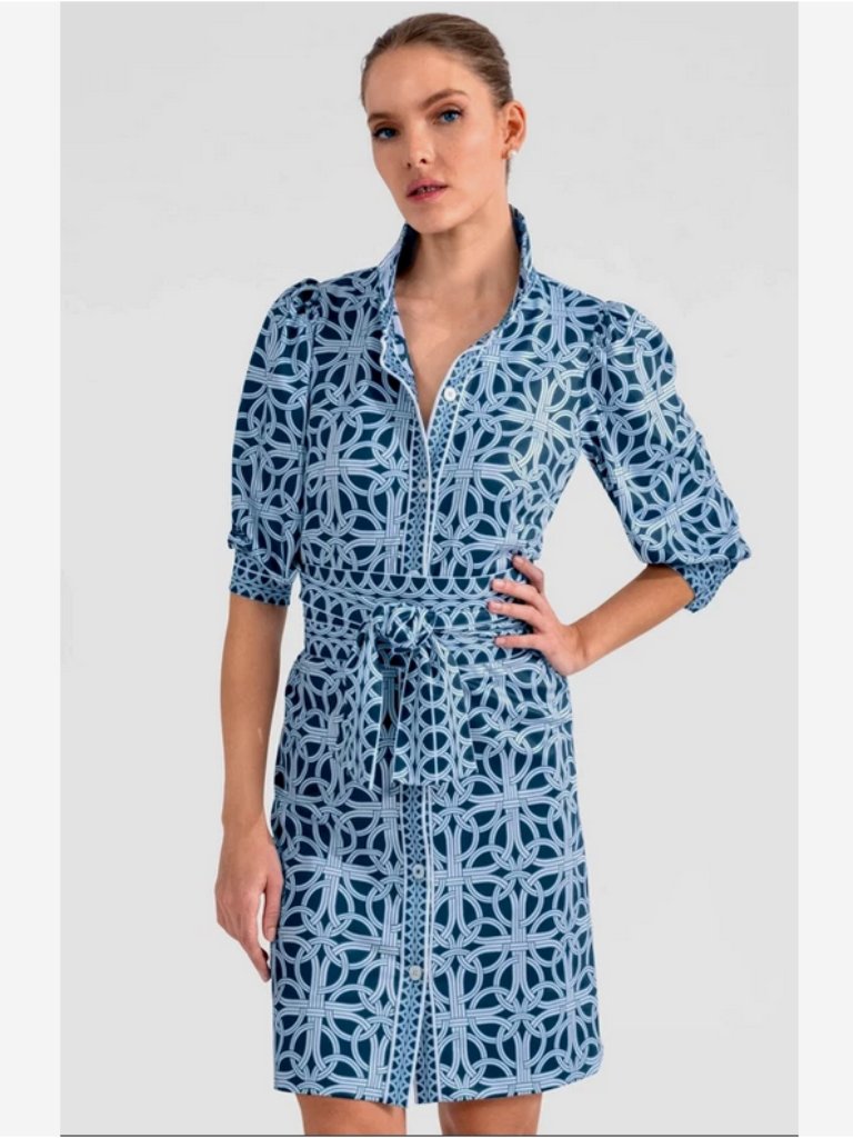 Gretchen Scott Blue White Swagger Dress 16 Goddess Xxl Ring Toss Print